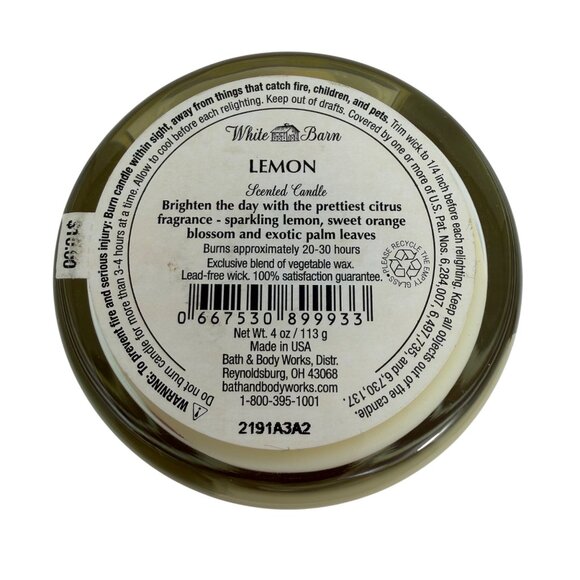 Bath & Body Works - Lemon Scented Candle 4 oz 1-Wick - White Barn - Unused - Picture 3 of 4